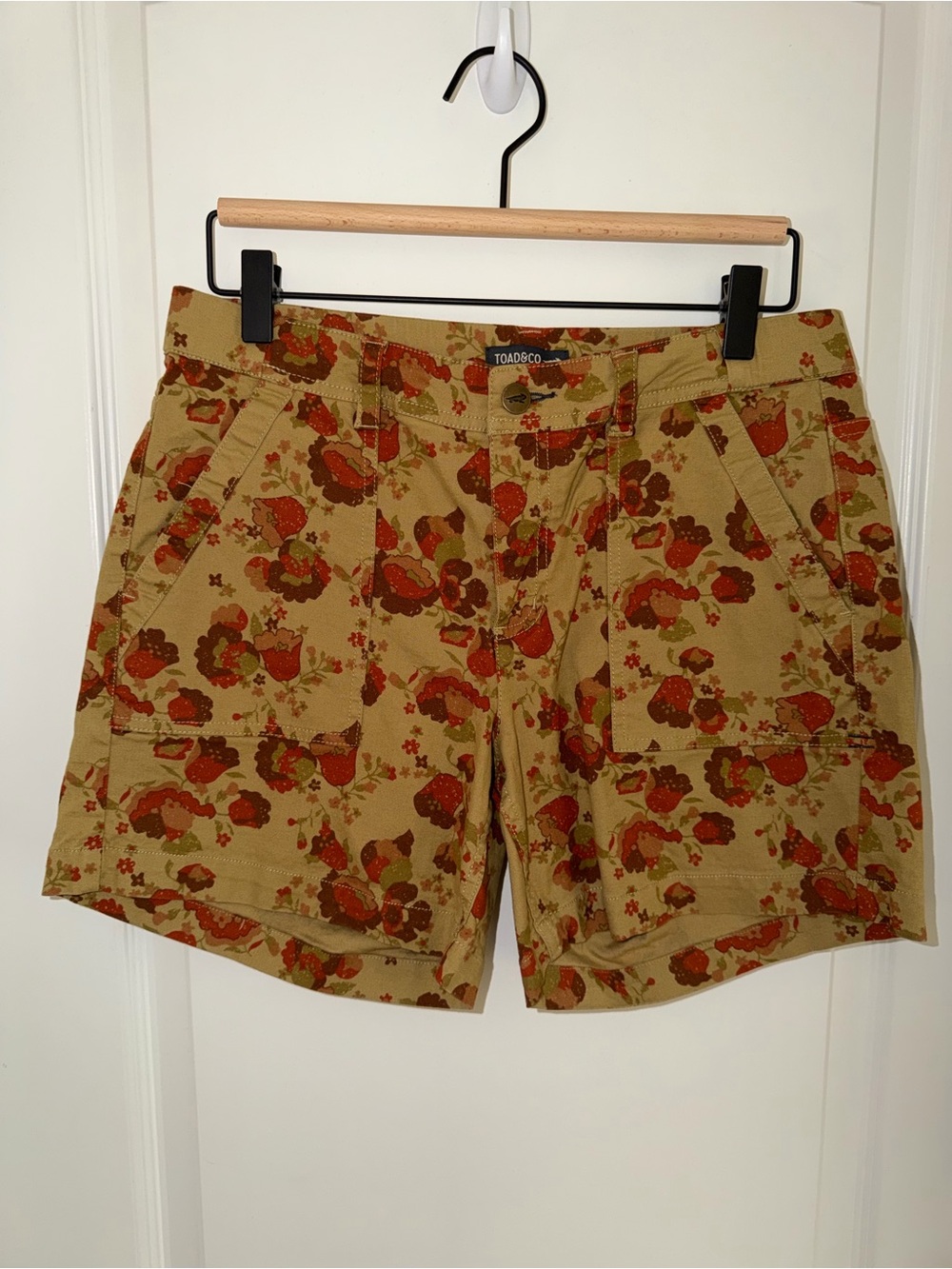 Toad&Co Floral Print Utility Shorts Women’s Size 6 Organic Cotton Cargo Pocket